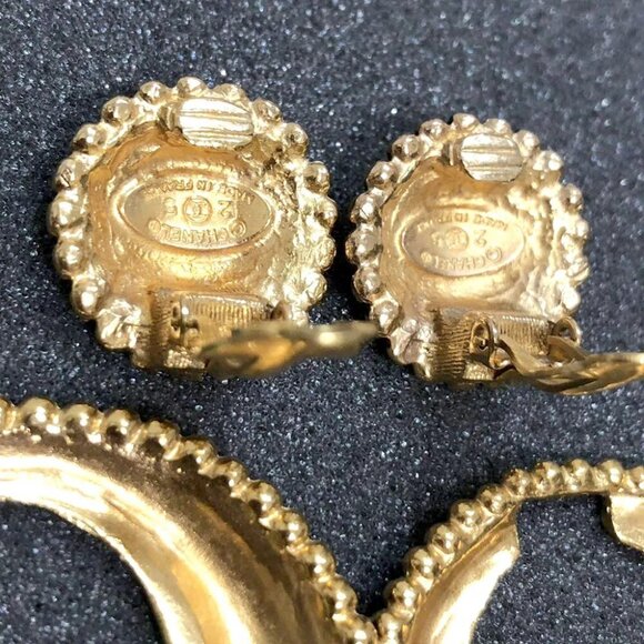 CHANEL Hoop 2 way Dangle Clip-On Earrings Gold Tone 25 Auth p1100 - Picture 11 of 11